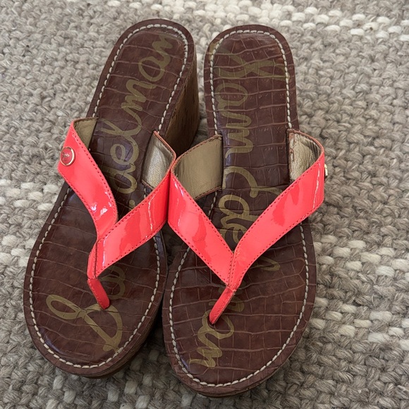 Sam Edelman Shoes - Sam Edelman Coral and Brown Wedge Sandals